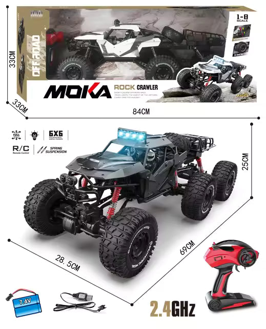 1:8 Scale RC Six-Wheel Drive Climbing Car with Lights & Lithium Battery