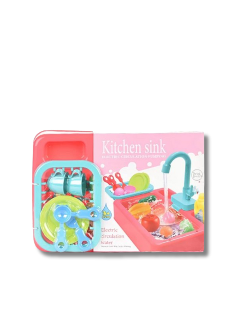 Kids Play Kitchen Sink with Real Water Flow – Pretend Dishwashing Toy Set