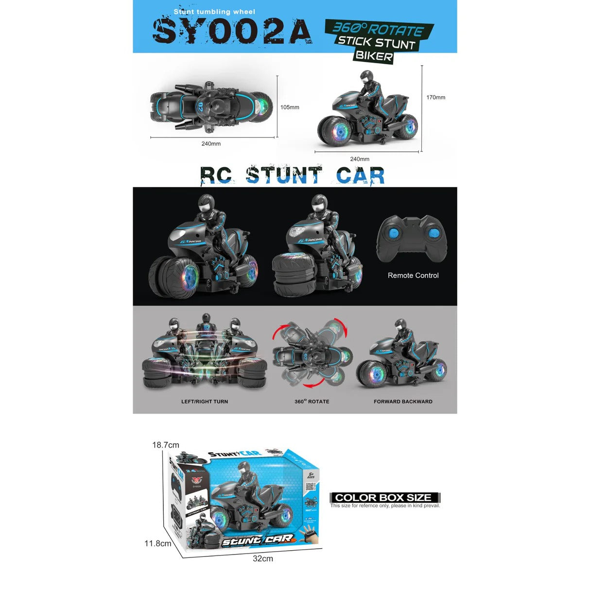 Remote Control Stunt Bike with Watch