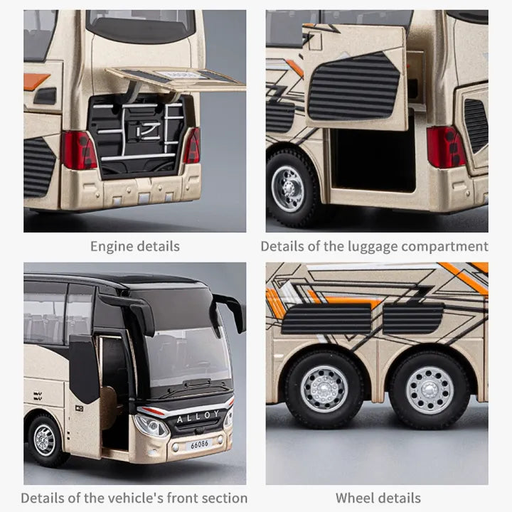 Die-Cast High-End IC Alloy Pullback Single-Layer Bus Toy